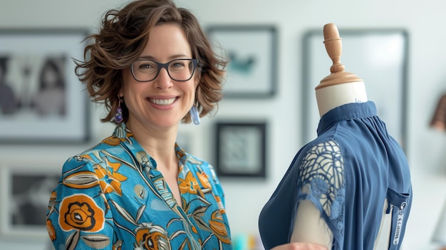 Client purtând un element brodat